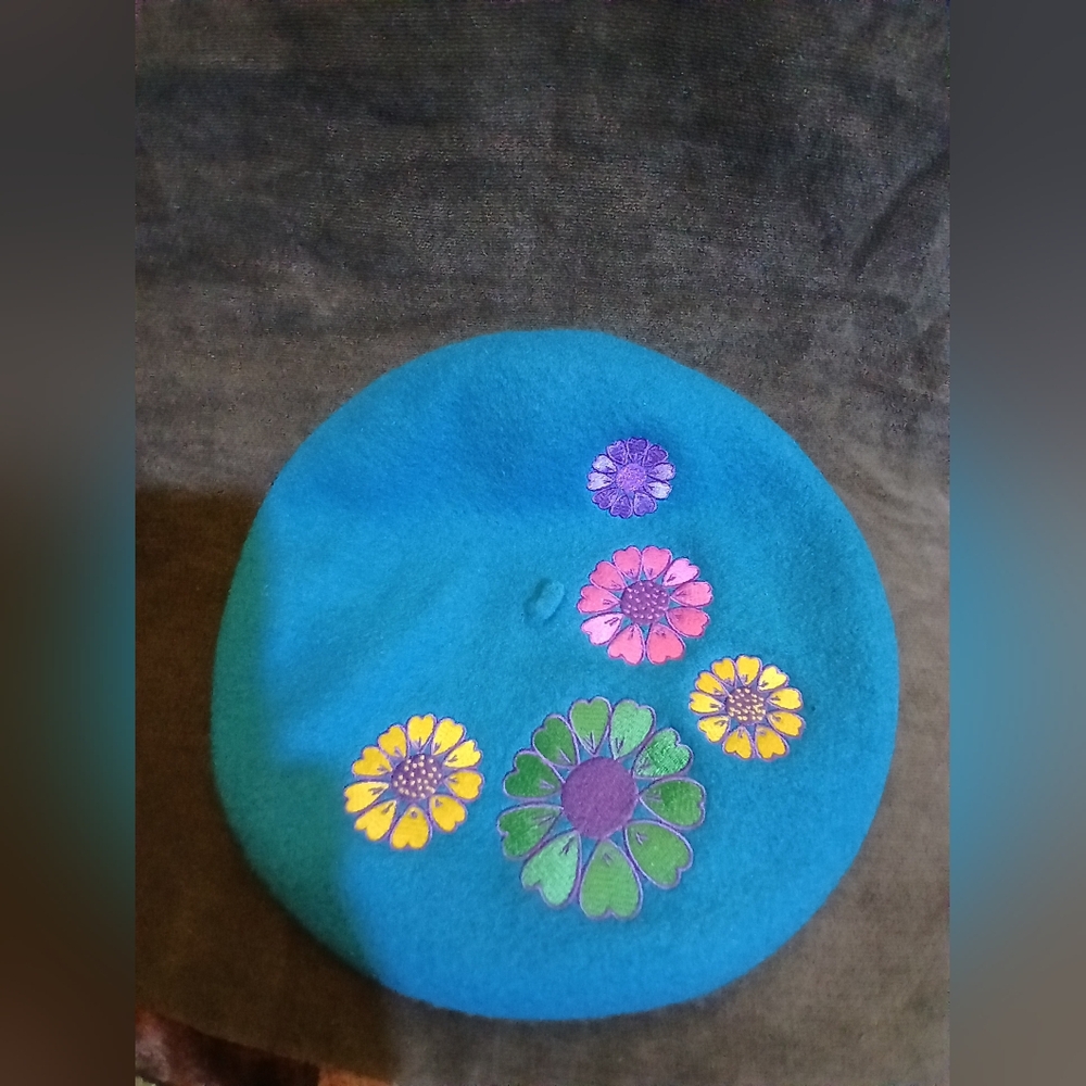 Colorful Floral Embroidered Beret
